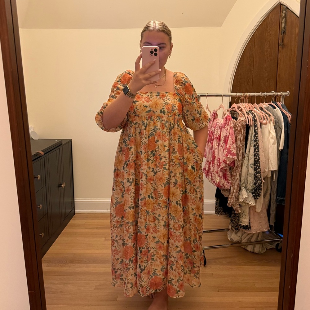 ARULA Floral Orange Maxi Dress